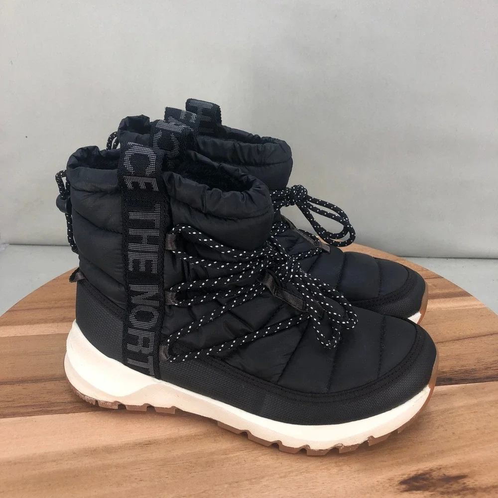 The North Face ThermoBall Lace Up Boots Black White Insulated Womens Size 7